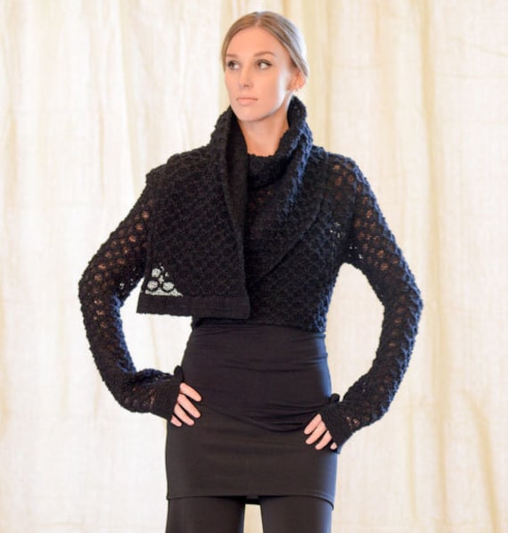 Knitted Sweater Bolero Wrap Ash Wool