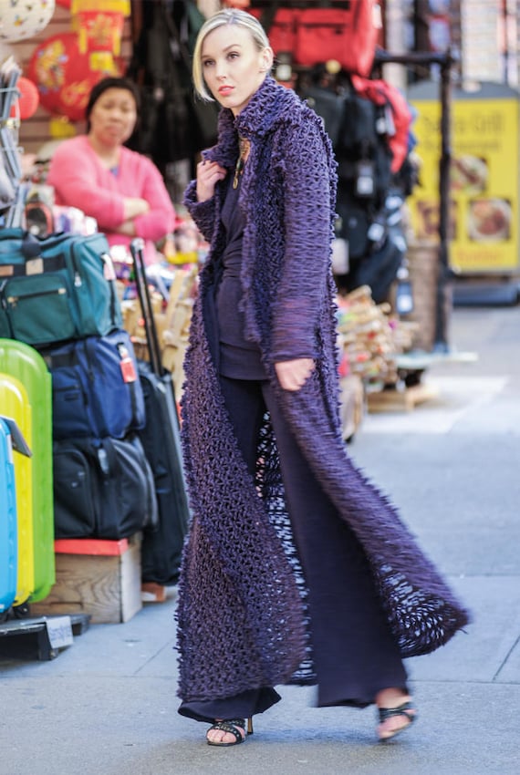 Sweater Coat Long  Purple Cage Napoleon Duster- J-214