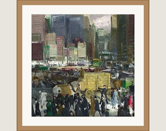 George Bellows New York City Framed Print | Ashcan School Winter Street Scene | 12x12 Matted