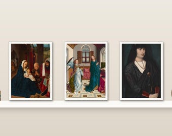 Northern Renaissance Art Print Set of 3 | Adoration of the Magi and Annunciation | Small 5x7 Wall Art