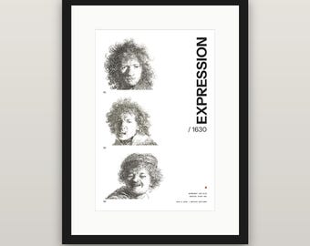 Poster stampabile Expression 1630 / Incisioni dell'Autoritratto di Rembrandt / Arte murale modernista, 2:3