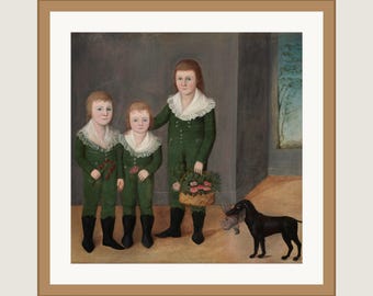 Joshua Johnson Folk Portrait Framed Print | The Westwood Children, 1807 | 12x12 Matted