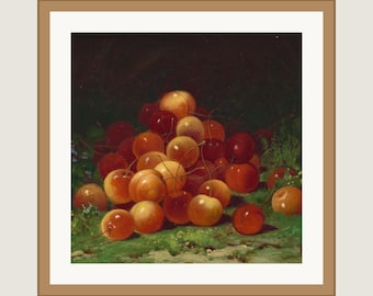 William Mason Brown Mound of Cherries Framed Print | Victorian Fruit Still Life | 12x12 Matted