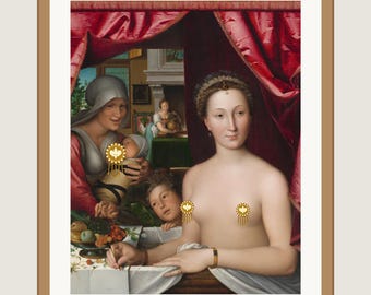 François Clouet Lady in Her Bath Framed Print | French Renaissance Bathroom Art | 11x14 Matted