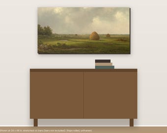 Panoramic Salt Marsh Canvas Wall Art | Heade Haystacks Landscape | Long Narrow Over the Couch Art | Rolled Canvas 20x40 24x48 30x60
