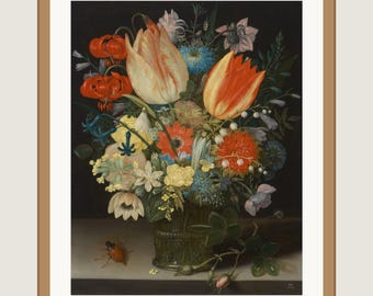 Peter Binoit Tulip Still Life Framed Print | Vintage Floral Wall Art | 11x14 Matted