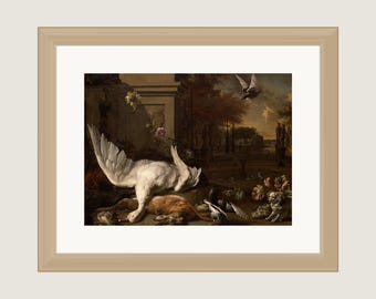 Jan Weenix Still Life with Goose and Game Framed Print | Dutch Old Master Hunting Art | Dark Academia Decor | 14x11 Matted