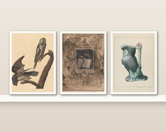 Owl Art Print Set of 3 | Vintage Owl Illustrations for a Nursery or Kids Room | Small 5x7 Wall Art