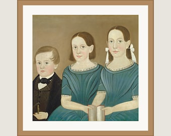 Sturtevant Hamblin Folk Art Framed Print | 1850 Children Portrait | 12x12 Matted