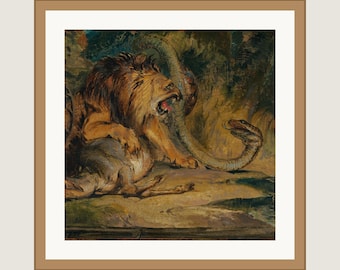 Edwin Landseer Lion Painting Framed Print | Victorian Wildlife Art | 12x12 Matted