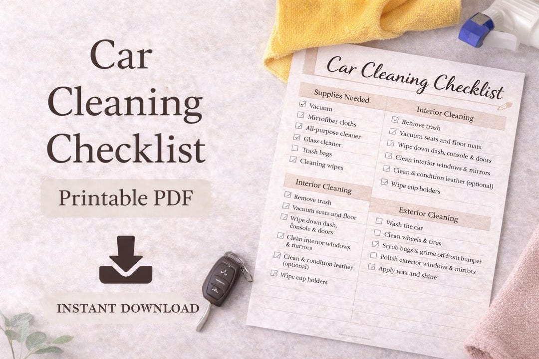 Car Cleaning Checklist Printable PDF | Car Cleaning List | Auto ...