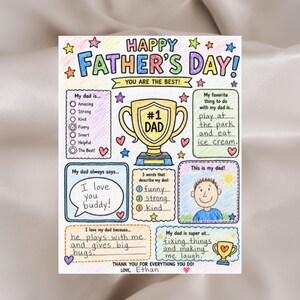 Hoja para colorear del Día del Padre para niños, página de actividades imprimible "Todo sobre papá", regalo de recuerdo para papá, PDF para aula preescolar