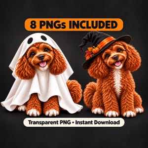 Halloween Cavapoo PNG Clipart, Spooky Dog Sublimation Design, Ghost Puppy Commercial Use, Fall Cute Doodledog PNG Bundle