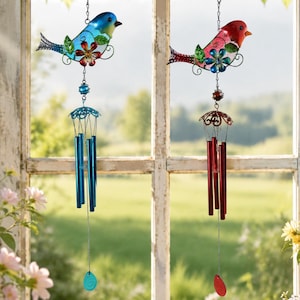 Colorful Bird Wind Chime Featuring Intricate Scrollwork for Home and Yard Accent
