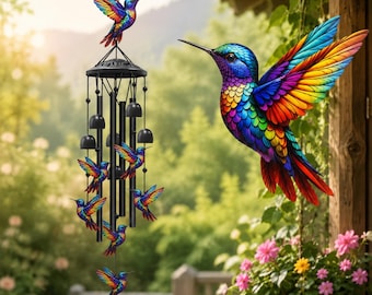 Colorful Hummingbird Wind Chime with Aluminum Tubes for Garden Patio Outdoor Decor
