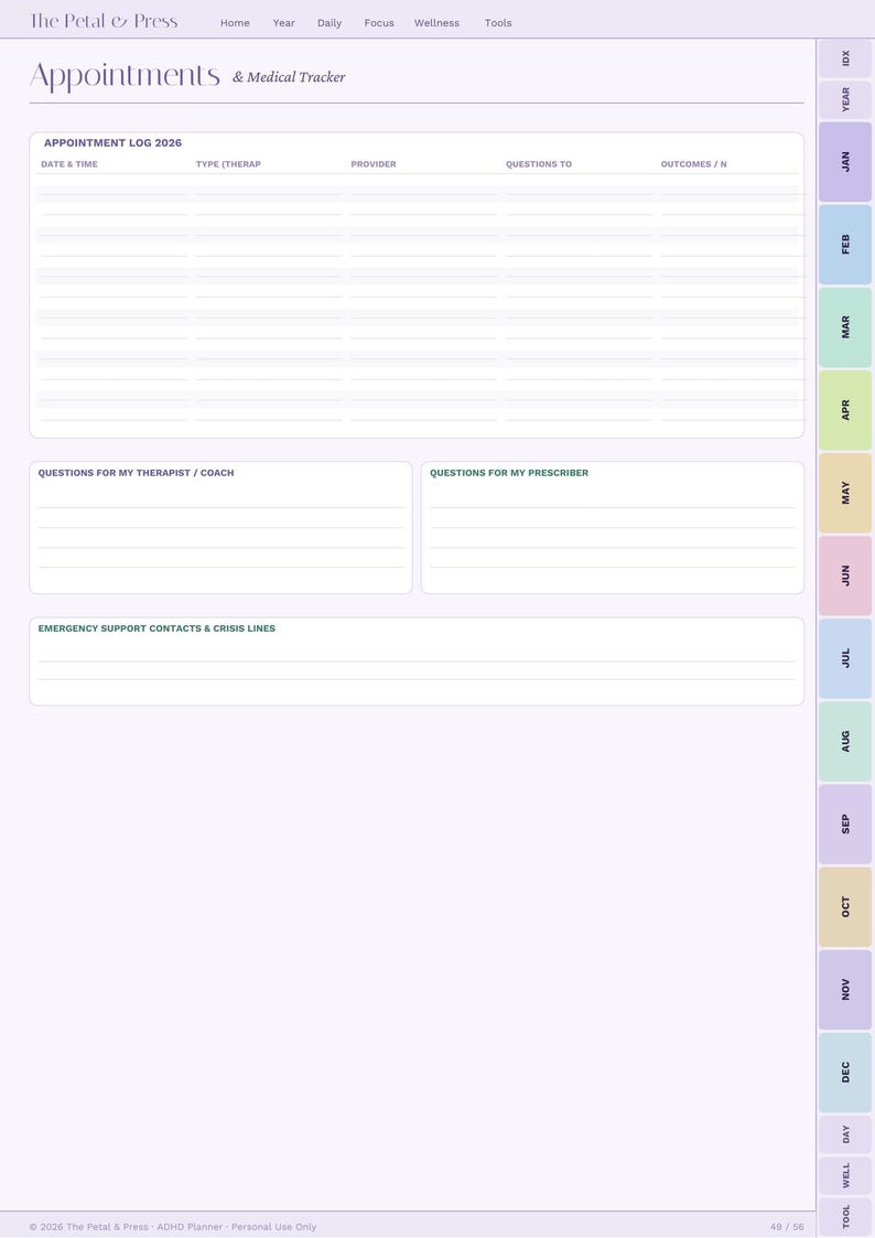 2026 ADHD Planner PDF | Hyperlinked Goodnotes Planner | Dopamine Menu ...