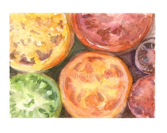 Art, Tomatoes, Tomatoes Print, Heirloom Tomatoes Art, Kitchen Print, Watercolor