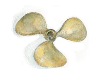 Watercolor Propeller, Propeller Print, Bronze Prop Print