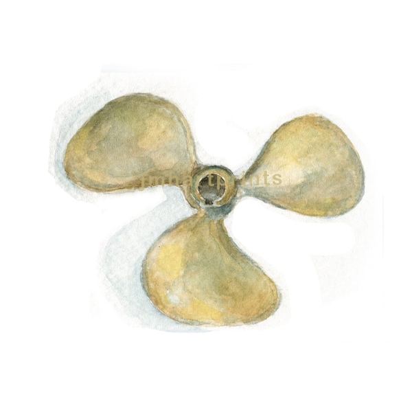 Watercolor Propeller, Propeller Print, Bronze Prop Print