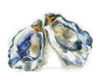 Watercolor Oysters, Pair Oysters Print, Oysters Print, Oysters Art, Shell Print