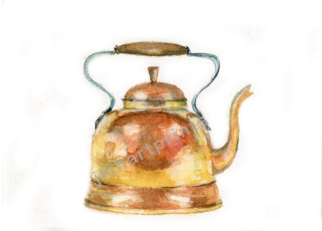 Watercolor, Copper Tea Kettle Print, Tea Kettle Print, Copper Kettle Print, Copper Kettle