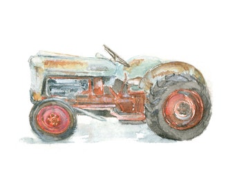 Watercolor Tractor, Old Tractor Print, Ford Tractor Print, Retro Tractor Print, Vintage Tractor Print