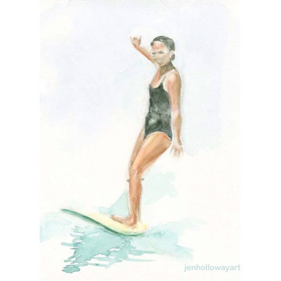 Watercolor Surfer, Surfer Girl Print, Surfer Girl Art, Surf Art , Surfer Painting, Surfer Art Etsy
