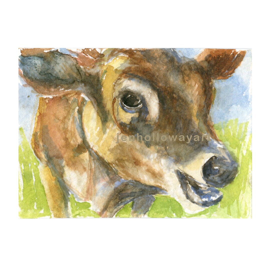 Calf Print, Calf Watercolor, Calf Art, Farm Art, Farm Print, Animal ...