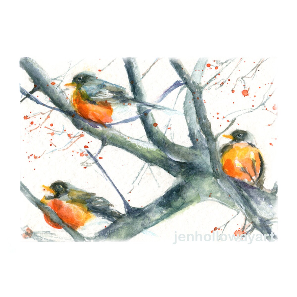 Watercolor Robins Bird Print Robins Print Bird Art Winter Etsy