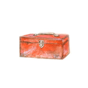 Watercolor Toolbox, Vintage Toolbox Print, Red Toolbox Print, Retro Red Toolbox,Art for HimPrint