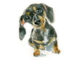 Watercolor Dacschund Puppy, Dacschund Print, Puppy Print, Dog Art , Dog Portrait