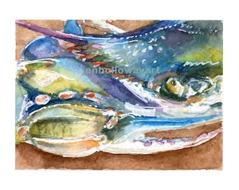 Watercolor Blue Crab, Blue Crab Print, Blue Crab Art, Crab Art