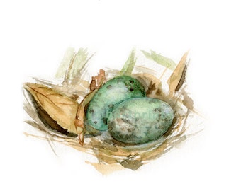 Watercolor Bird Nest, Bird Nest Print