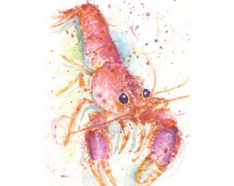 Watercolor Spotted Lobster, Spotted Lobster Print, Reef Lobster Print, Colorful Lobster