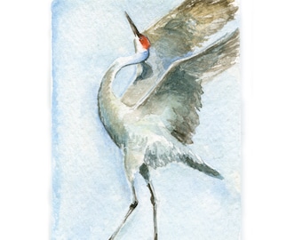 Watercolor Crane, Crane Print