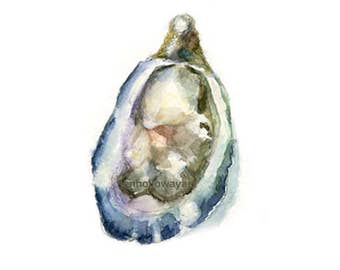 Watercolor Oyster, Oyster Print, Purple Oyster, Oyster Art, Oyster Shell, Shell Print