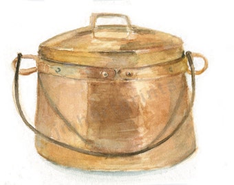 Watercolor Copper Pot, Art print Copper Pot