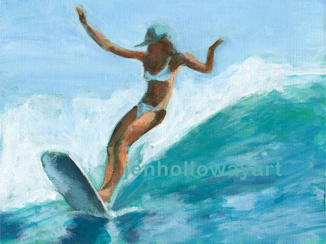 SURFER GIRL サーファー アート Surf Girl Art, Surf Girl Painting, Surfer Girl Painting, Surf Art