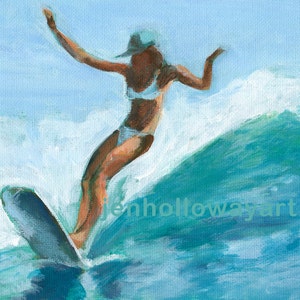 Framed Canvas Art (Champagne) - Surf Girl by LaLana Arts ( Sports > Surfing art) - 26x18 in