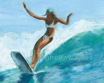 Surf Girl Art, Surf Girl Painting, Surfer Girl Painting, Surf Art