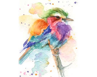 Watercolor Bird, Lilac Roller Print, Colorful Bird Print, Bird Art, Lilac Breasted Roller Art, Bird Print