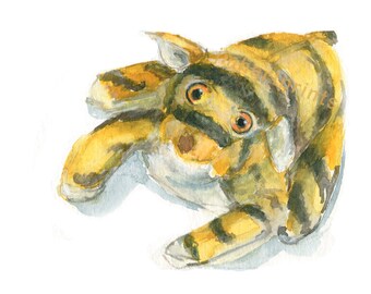 Watercolor Tiger, Stuffed Tiger Print, Toy Tiger Print