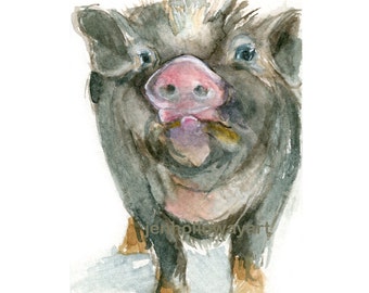 Watercolor Pig, Piglet Print, Piggy Print, Pig Art, Farm Animal Print, Farm Animal Art