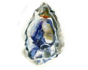 Watercolor Oyster 1, Blue Oyster Art, Oyster Art, Blue Oyster Print