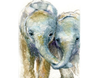 Watercolor Elephants, Elephants Print, Baby Elephant Art, Elephant Art, Elephant Print