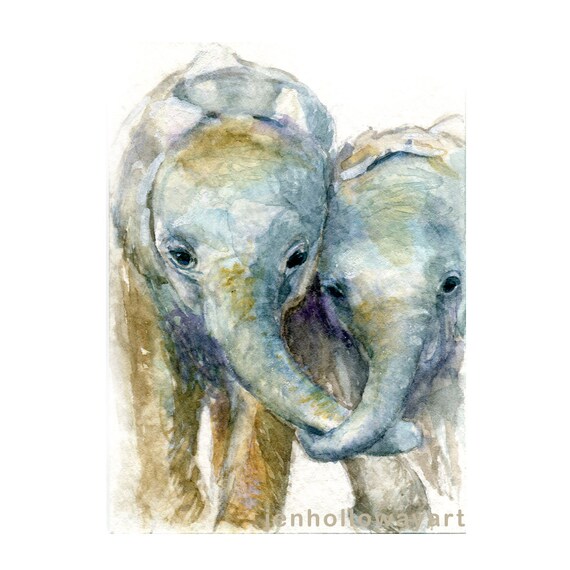 Watercolor Elephants Elephants Print Baby Elephant Art Etsy