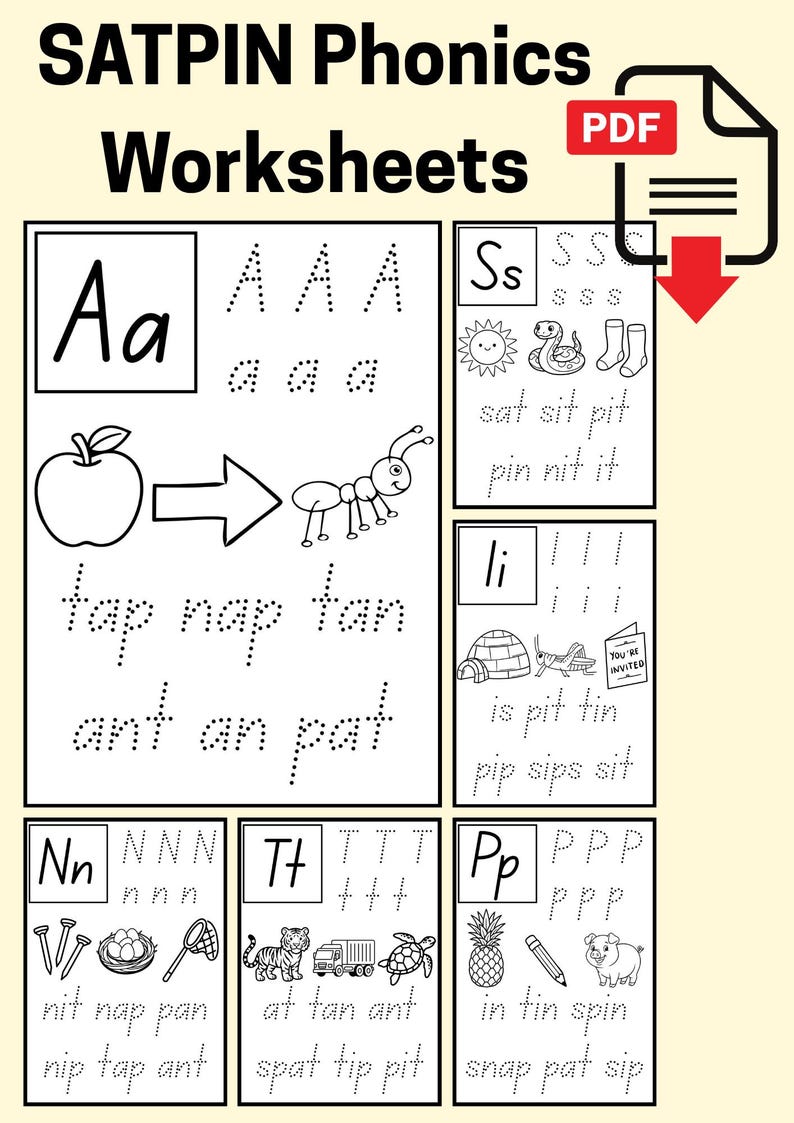 Phonics Printable Worksheet Set SATPIN - Etsy