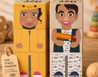 Personalised Family Blocks from Photos | Custom Wooden Figurines | Stacking Toy Gift | FAMBLOX