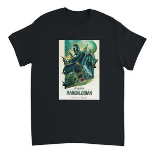 The Mandalorian Epic Saga T-Shirt: Iconic Space Adventure Tee in Black or White Black