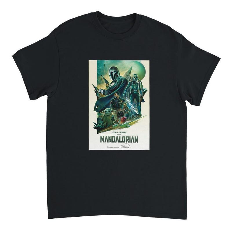 The Mandalorian Epic Saga T-Shirt: Iconic Space Adventure Tee in Black or White Black